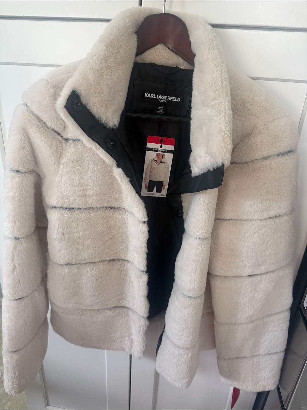Karl Lagerfeld Off-White Faux Fur Quilted Puffer Jacket